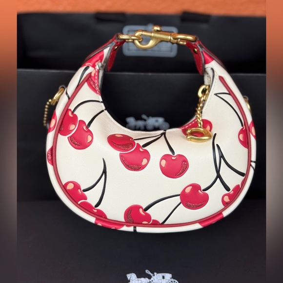 Coach Cherry Print Shoulder Bag in White and Red. #1 - Picture 6 of 11